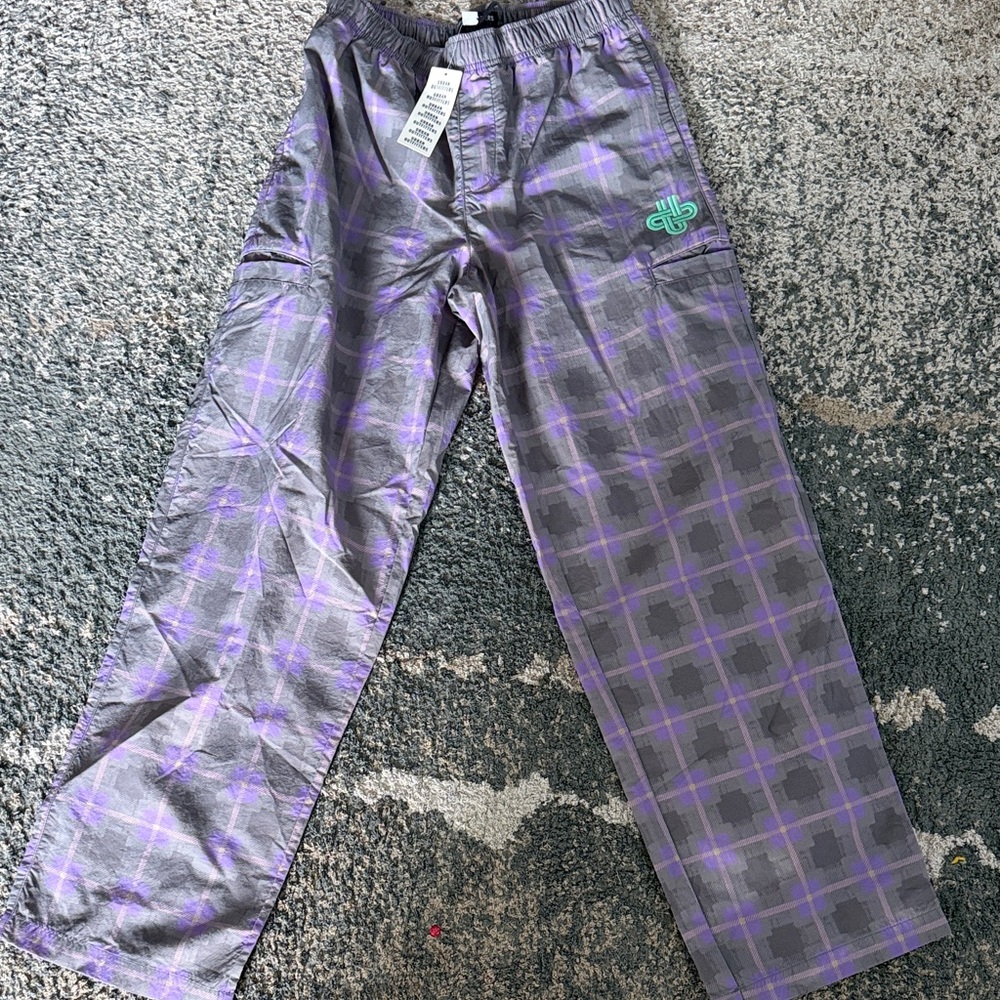 URBAN OUTFITTERS Purple Plaid Pants with Green Logo